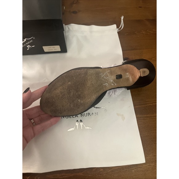 Angela Nuran Vintage Open Toe Adjustable Strap Satin‎ Black Heels 7.5 - Picture 12 of 16